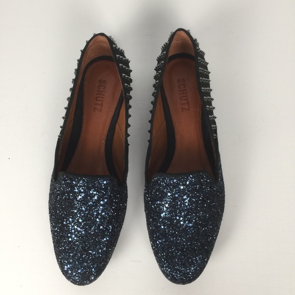Glistening blue & stud black Schultz flats size 10 - Picture 3 of 7